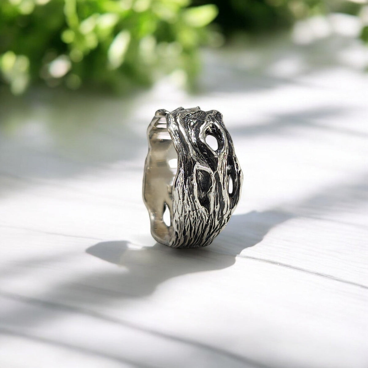 Driftwood Style Wedding Band in Sterling Silver - DV Jewelry Designs