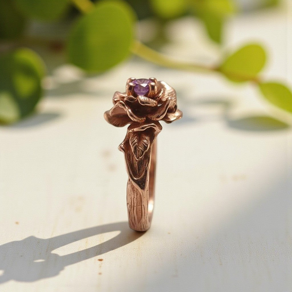 Pink Sapphire Rose Ring in Solid Gold - DV Jewelry Designs #