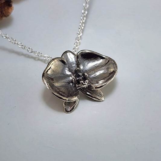 Hand-Sculpted Sterling Silver Phalaenopsis Orchid Pendant - DV Jewelry Designs #