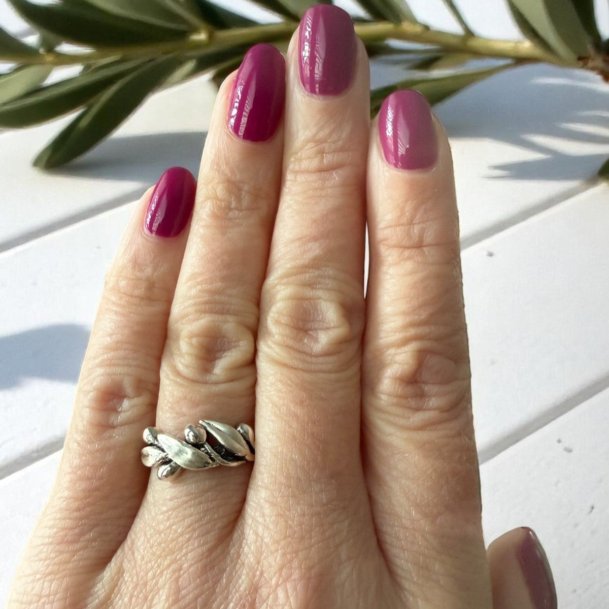 Olive Branch Leaf Statement Ring, Satin and Polished Finish - DV Jewelry Designs