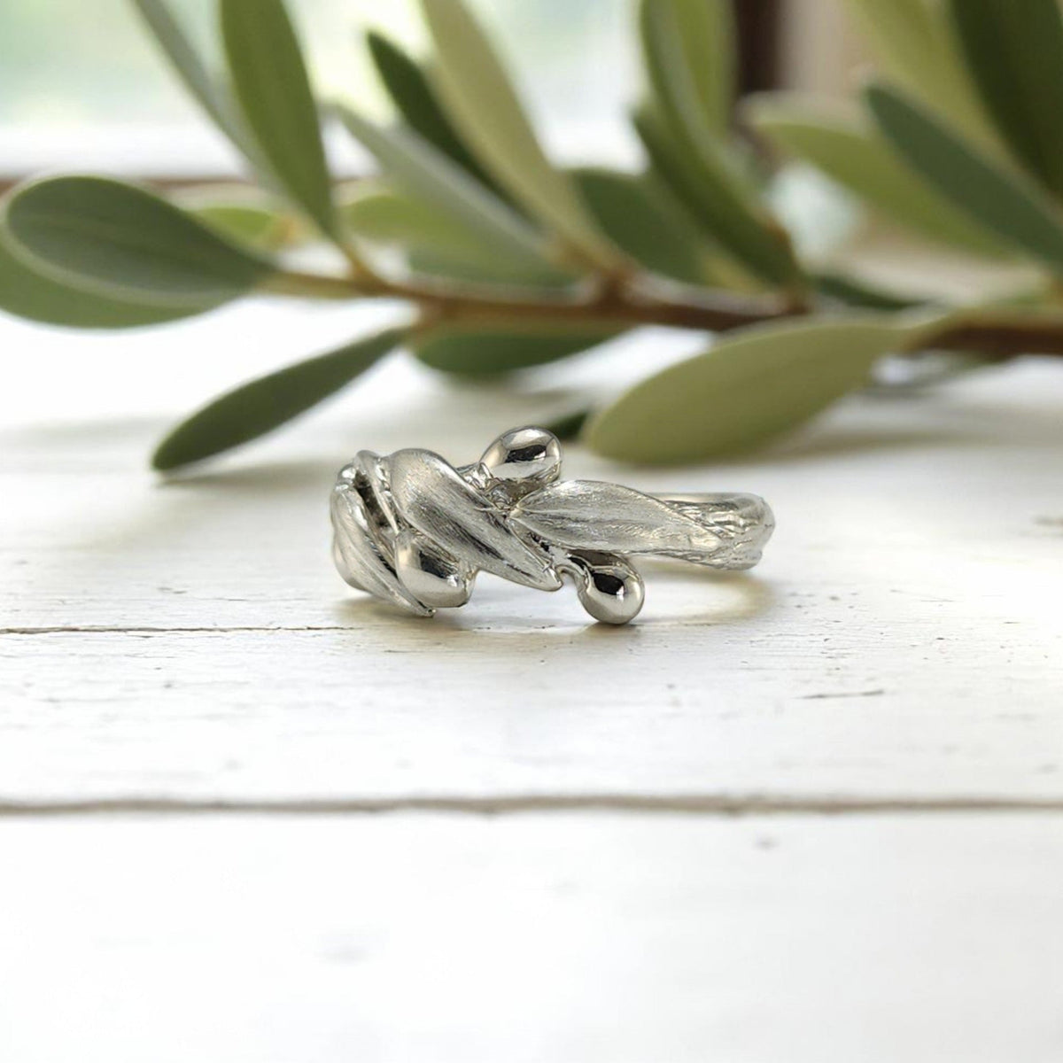 Olive Branch Leaf Statement Ring - Satin Finish - DV Jewelry Designs
