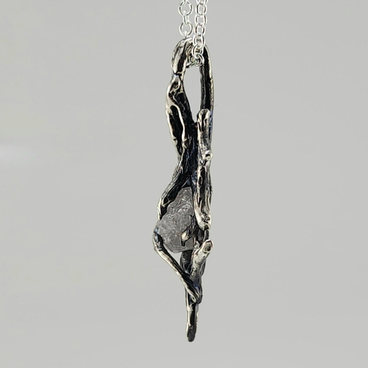 Raw Rough Diamond Hand - sculpted Pendant in Sterling Silver - DV Jewelry Designs