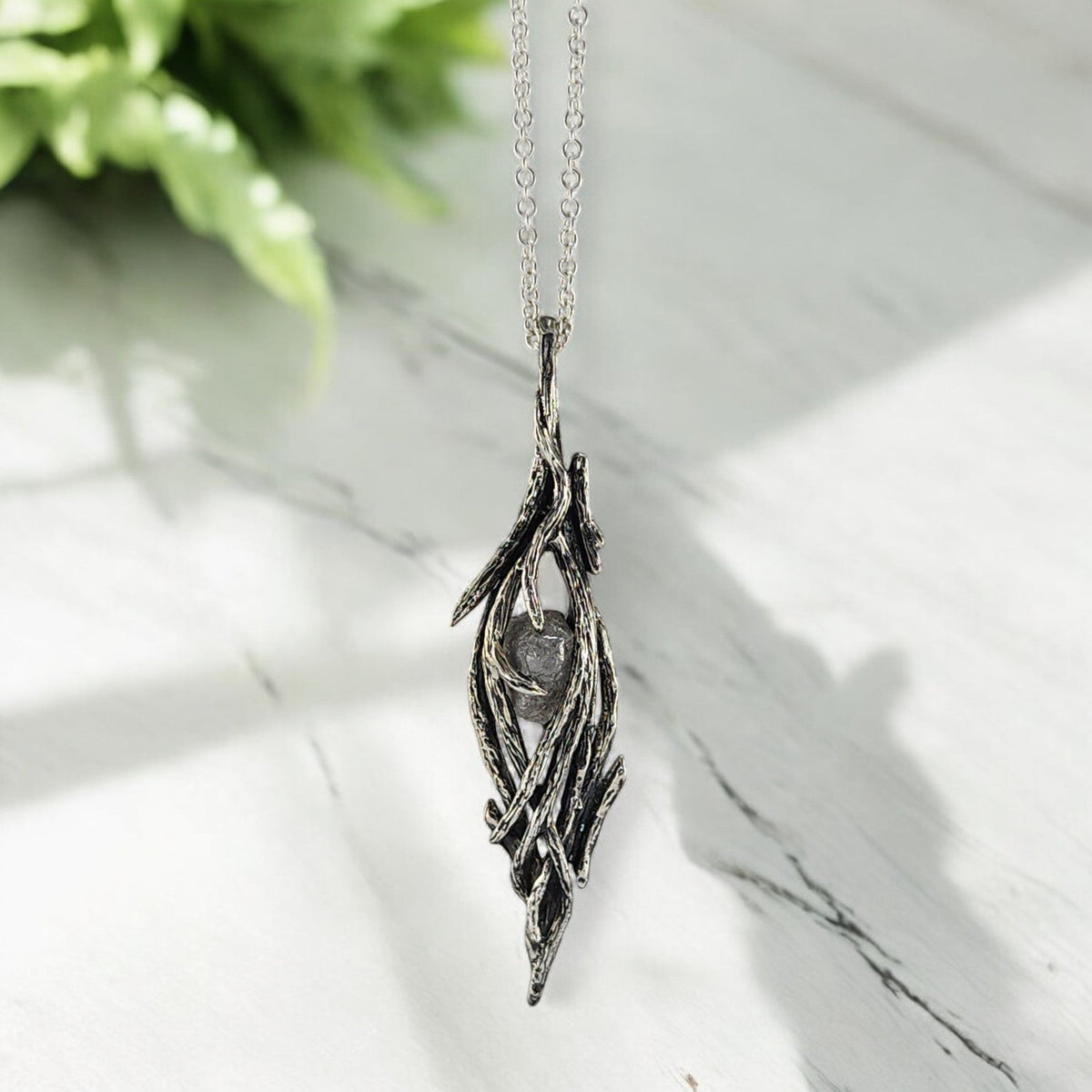 Raw Rough Diamond Hand - sculpted Pendant in Sterling Silver - DV Jewelry Designs