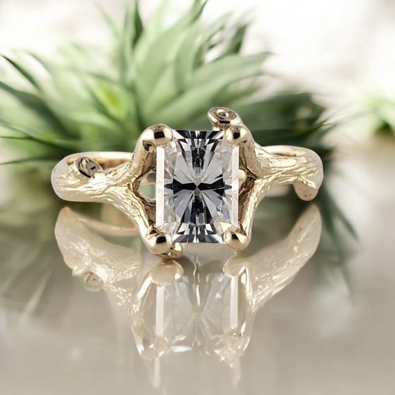 1.5ct Radiant Cut Moissanite Diamond Twig Style Wedding or Engagement Ring - DV Jewelry Designs