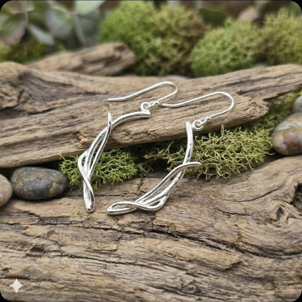 Sterling Silver Twig Dangle Earrings - DV Jewelry Designs #