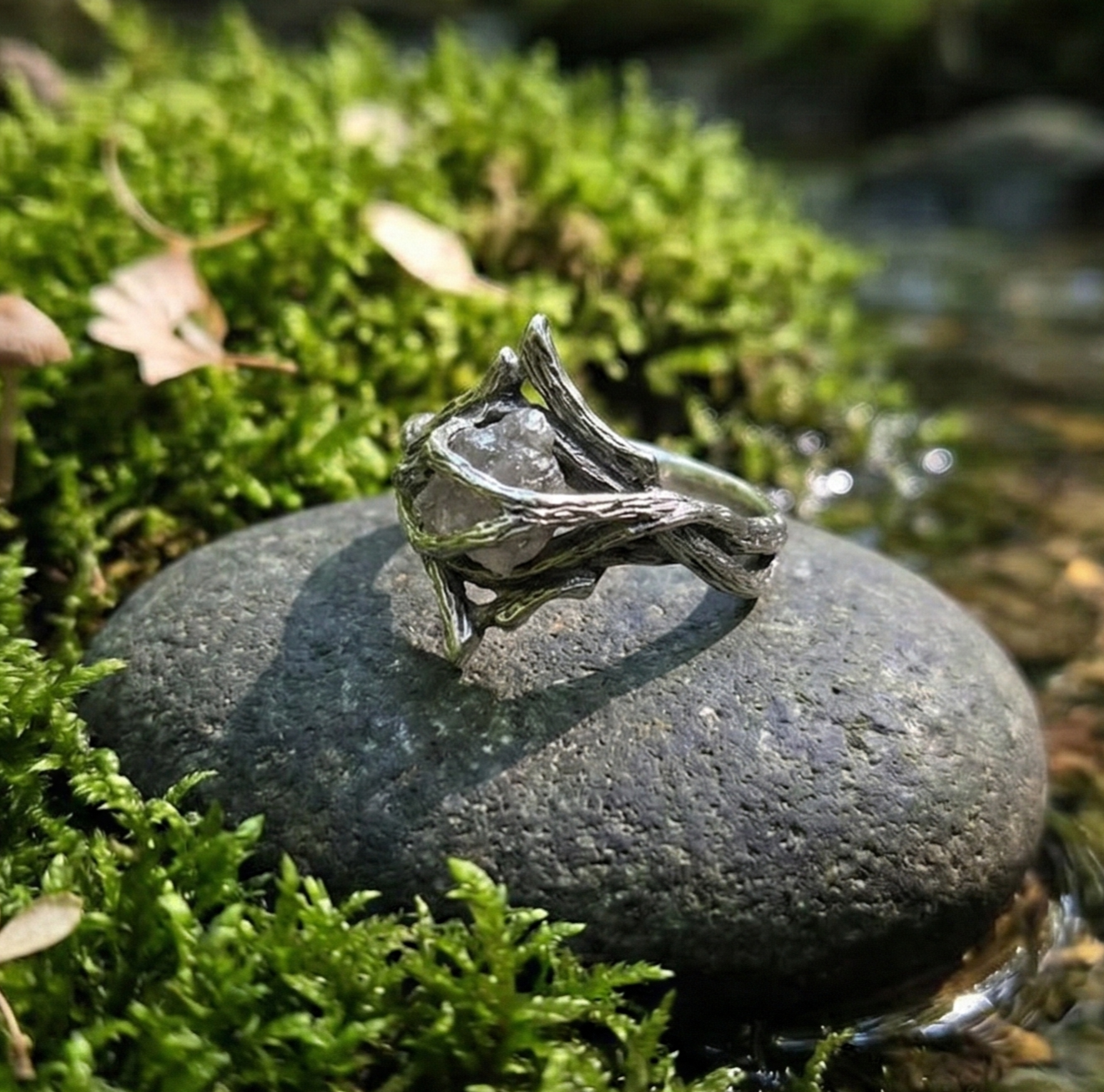 Rough Diamond Twig Ring - One-of-a-Kind Hand-Sculpted Branch Weave Style - DV Jewelry Designs #