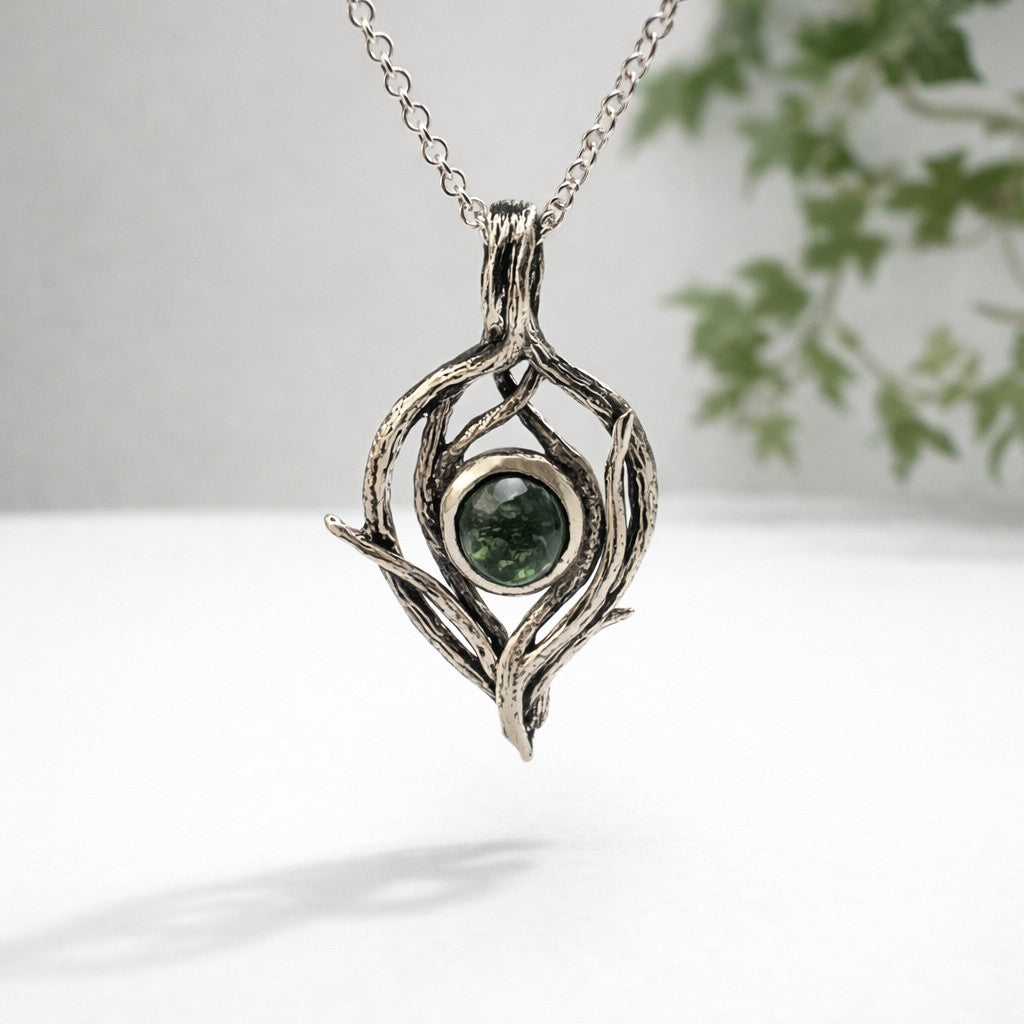 Handmade Moss Agate Pendant in Sterling Silver – Riverbend Design - DV Jewelry Designs #