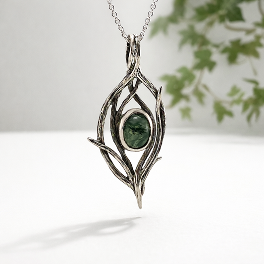 Handmade Moss Agate Pendant in Sterling Silver – Riverbend Design - DV Jewelry Designs #