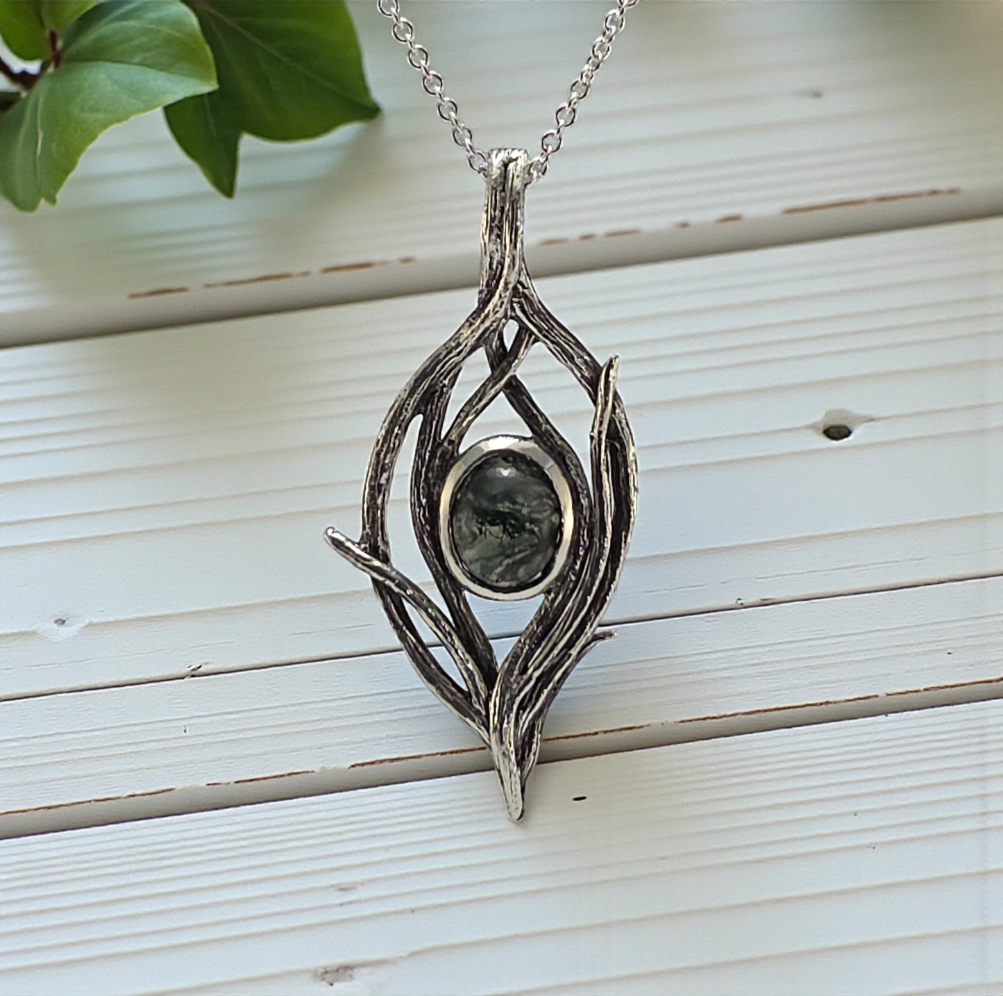 Handmade Moss Agate Pendant in Sterling Silver – Riverbend Design - DV Jewelry Designs #