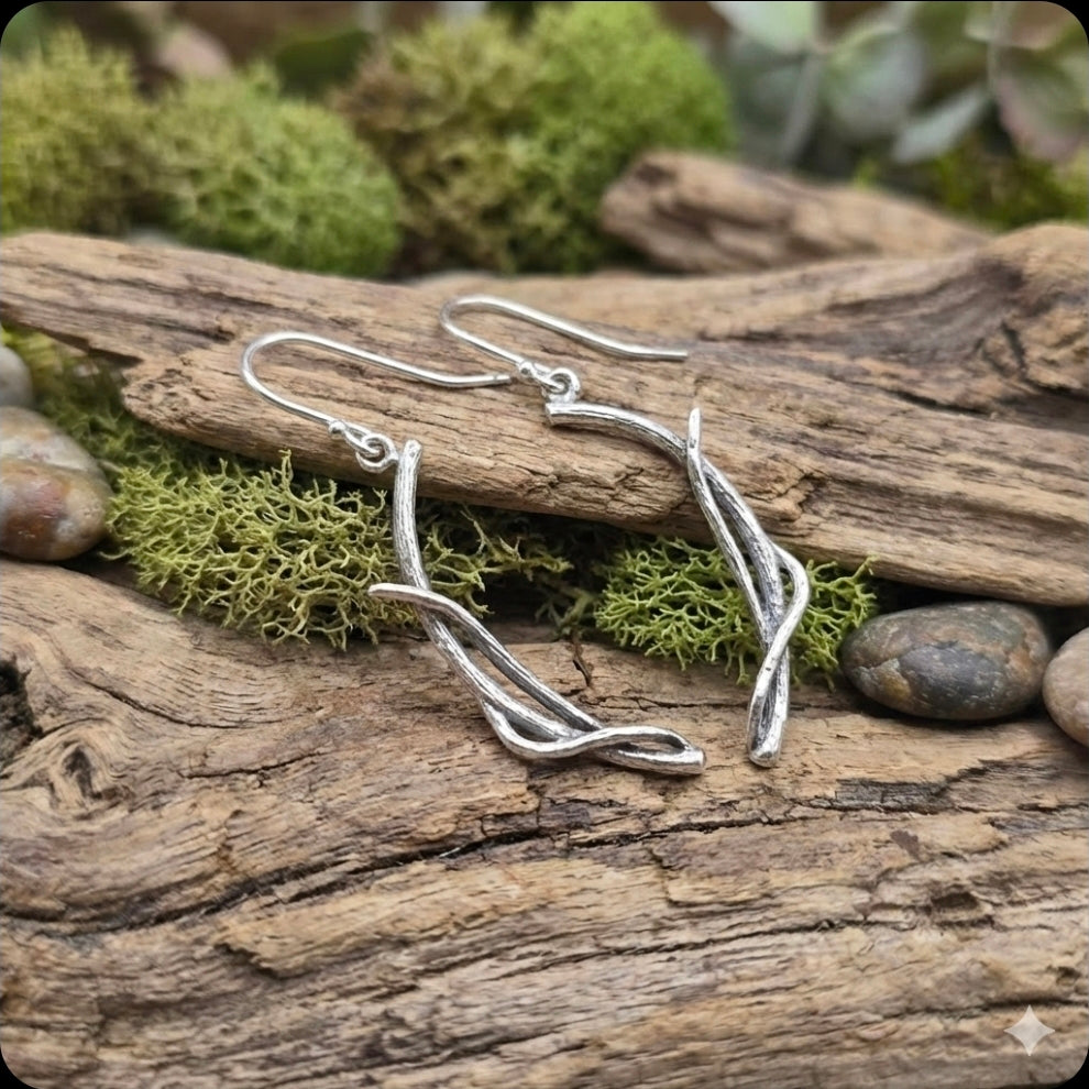 Sterling Silver Twig Dangle Earrings - DV Jewelry Designs #