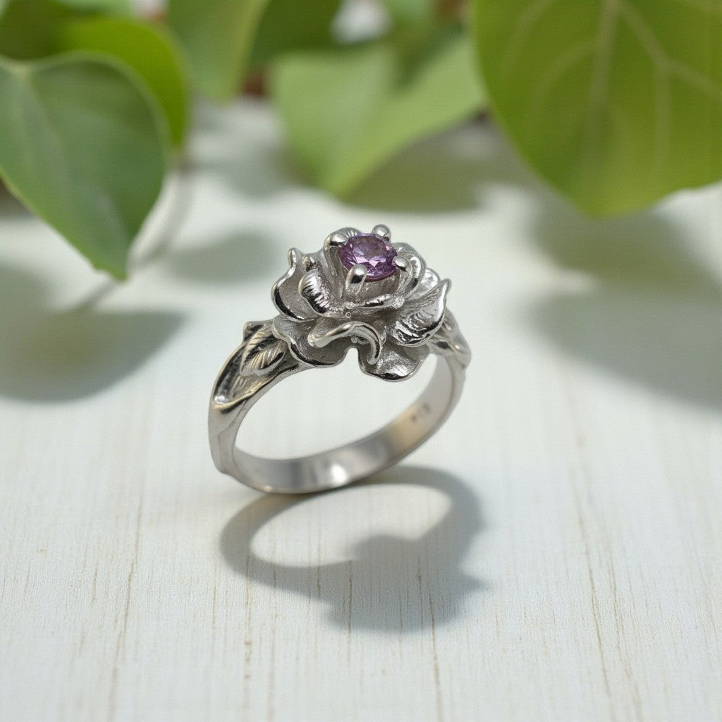 Pink Sapphire Rose Ring in Solid Gold - DV Jewelry Designs #