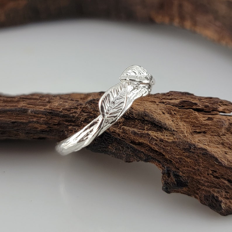 Sterling Silver Leaf and Twig Raw Diamond Ring - DV Jewelry Designs #