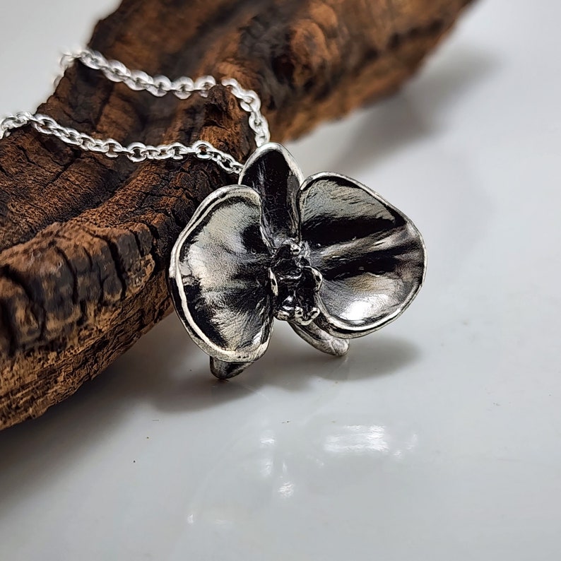 Hand-Sculpted Sterling Silver Phalaenopsis Orchid Pendant - DV Jewelry Designs #