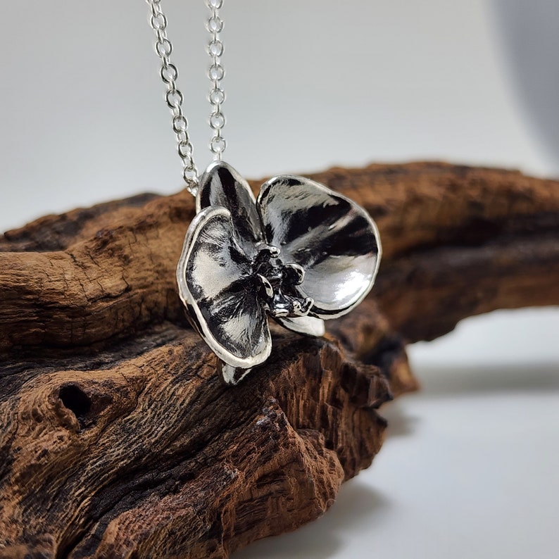 Hand-Sculpted Sterling Silver Phalaenopsis Orchid Pendant - DV Jewelry Designs #
