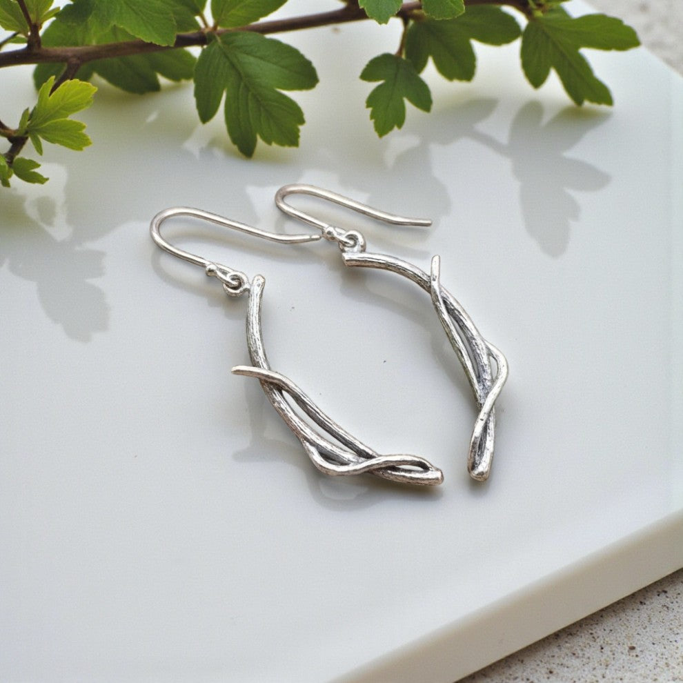 Sterling Silver Twig Dangle Earrings - DV Jewelry Designs #