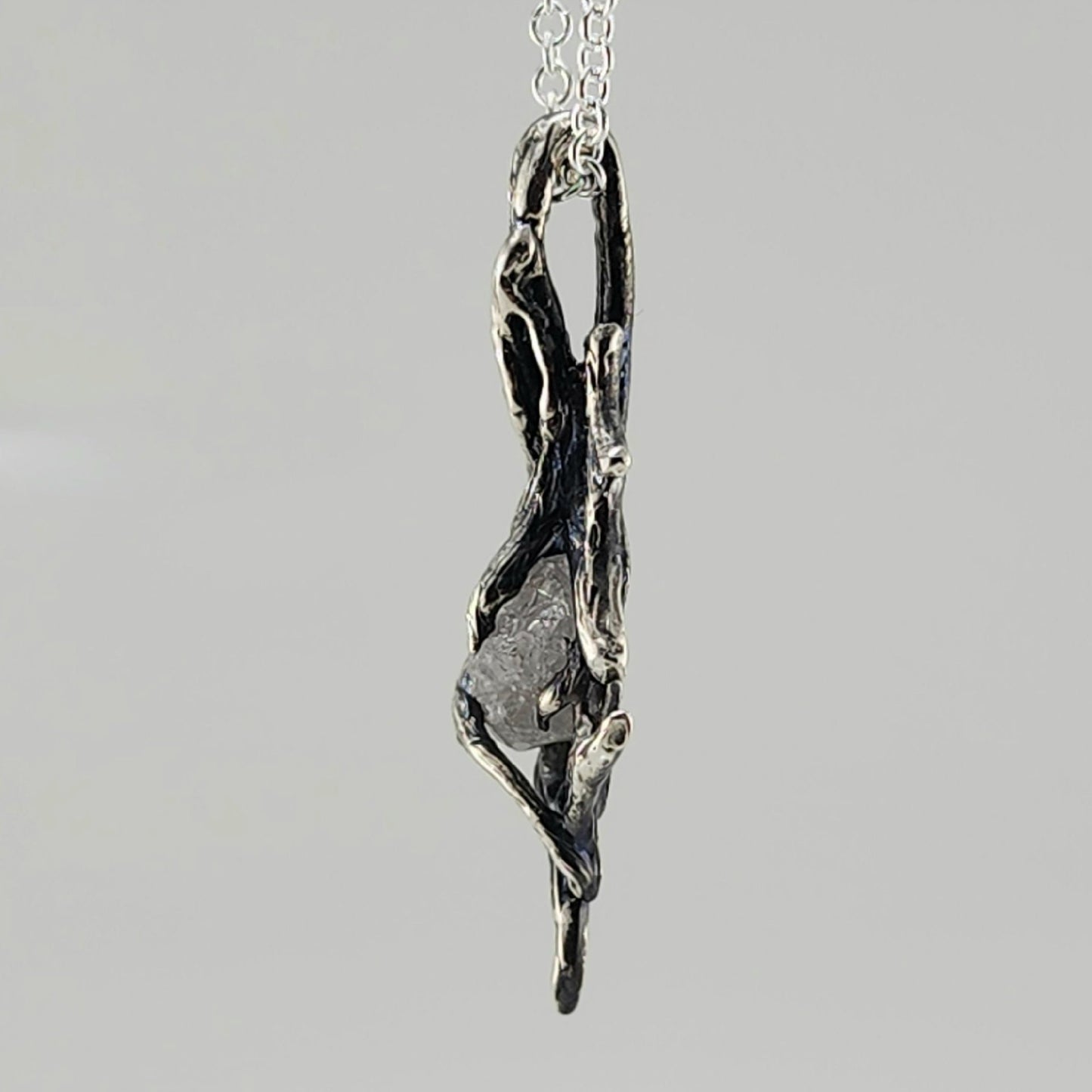 Raw Rough Diamond Hand - sculpted Pendant in Sterling Silver - DV Jewelry Designs