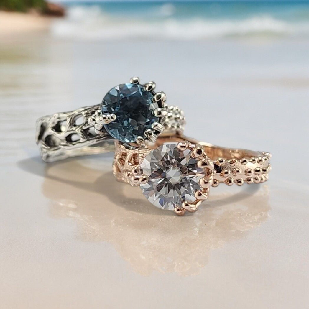 Sterling Silver Topaz Ring with a Starfish and Sea Fan Coral Design - DV Jewelry Designs