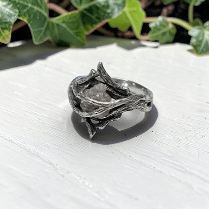 Rough Diamond Twig Ring - One-of-a-Kind Hand-Sculpted Branch Weave Style - DV Jewelry Designs #