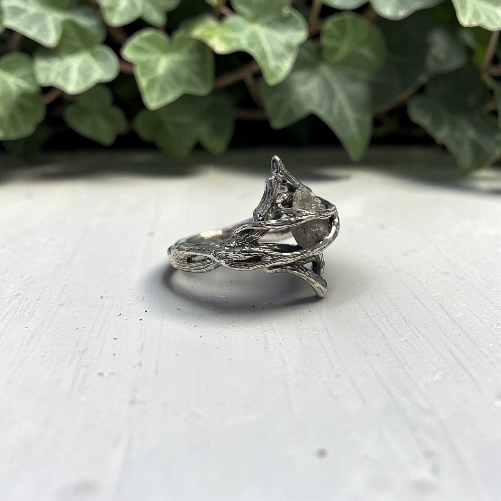 Rough Diamond Twig Ring - One-of-a-Kind Hand-Sculpted Branch Weave Style - DV Jewelry Designs #
