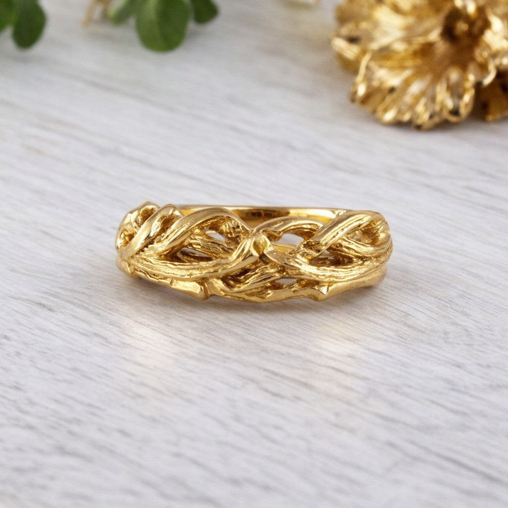 Unisex Crossover Twig Wedding Ring - 14k Gold Statement Ring - DV Jewelry Designs #